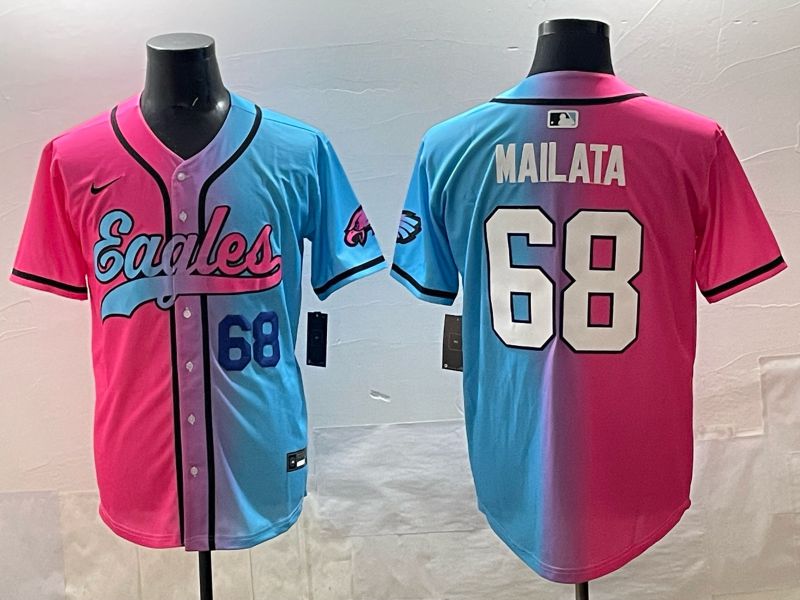 Men 2025 Philadelphia Eagles 68 Mailata Blue pink Nike Limited NFL Jersey style 02